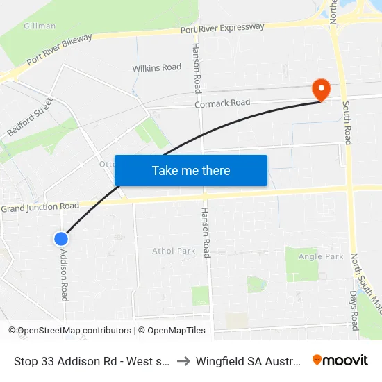 Stop 33 Addison Rd - West side to Wingfield SA Australia map
