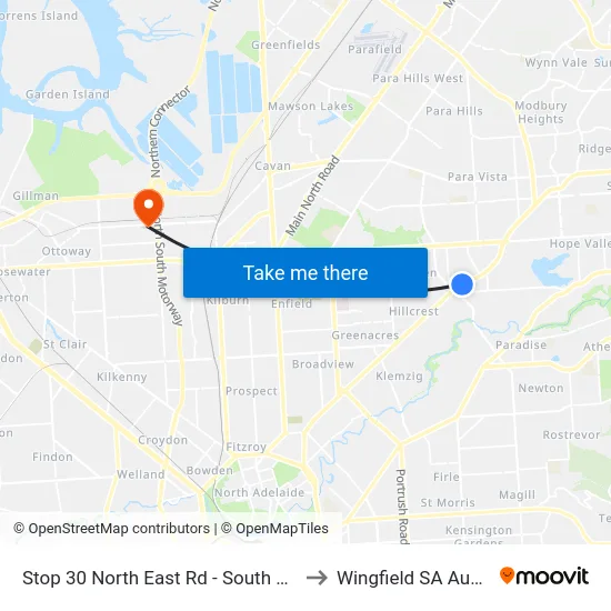 Stop 30 North East Rd - South East side to Wingfield SA Australia map