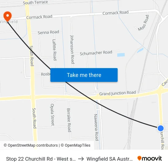 Stop 22 Churchill Rd - West side to Wingfield SA Australia map