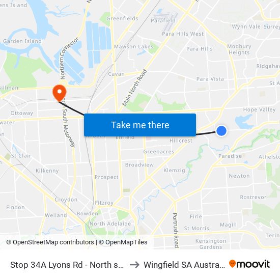 Stop 34A Lyons Rd - North side to Wingfield SA Australia map