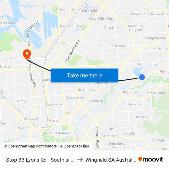 Stop 33 Lyons Rd - South side to Wingfield SA Australia map