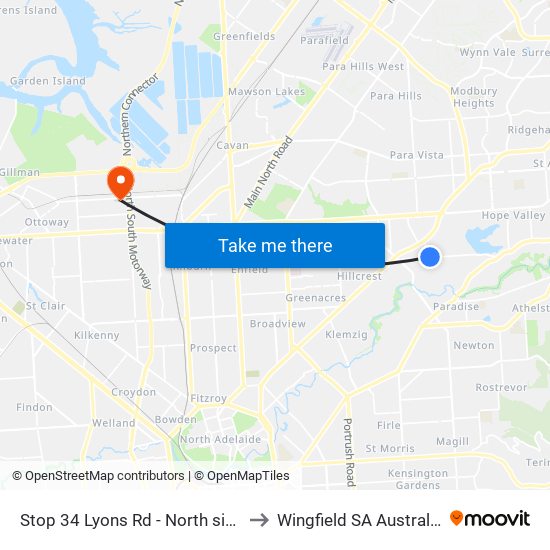 Stop 34 Lyons Rd - North side to Wingfield SA Australia map