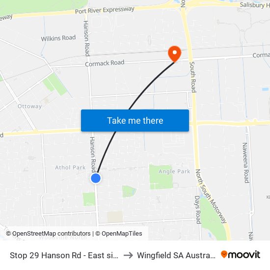 Stop 29 Hanson Rd - East side to Wingfield SA Australia map