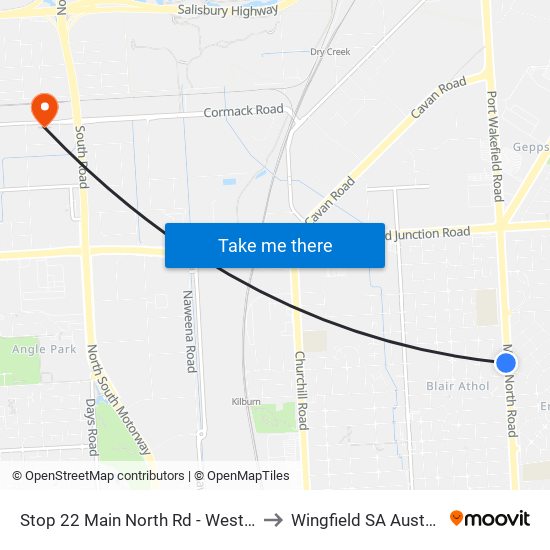 Stop 22 Main North Rd - West side to Wingfield SA Australia map