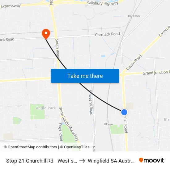 Stop 21 Churchill Rd - West side to Wingfield SA Australia map