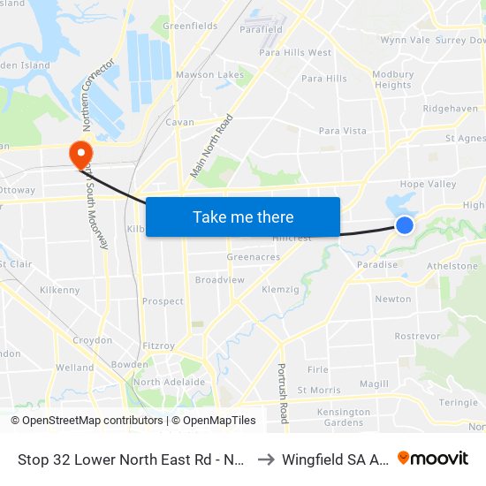 Stop 32 Lower North East Rd - North West side to Wingfield SA Australia map