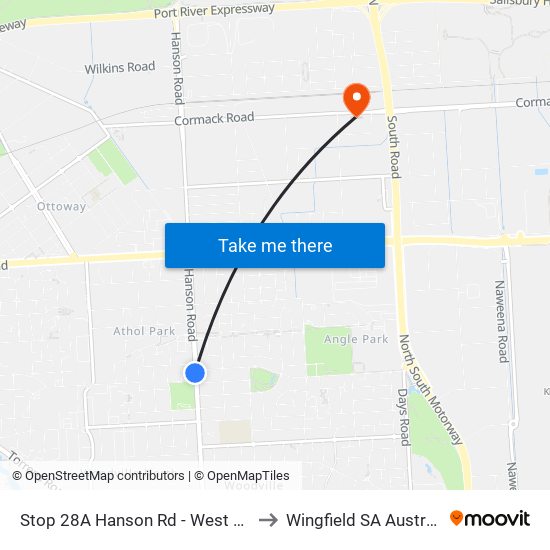 Stop 28A Hanson Rd - West side to Wingfield SA Australia map