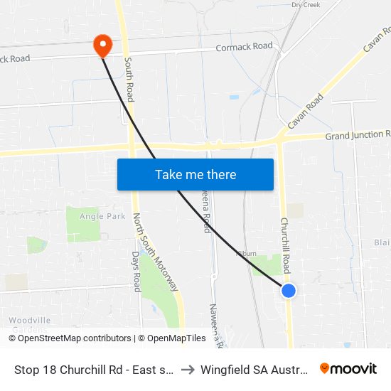 Stop 18 Churchill Rd - East side to Wingfield SA Australia map