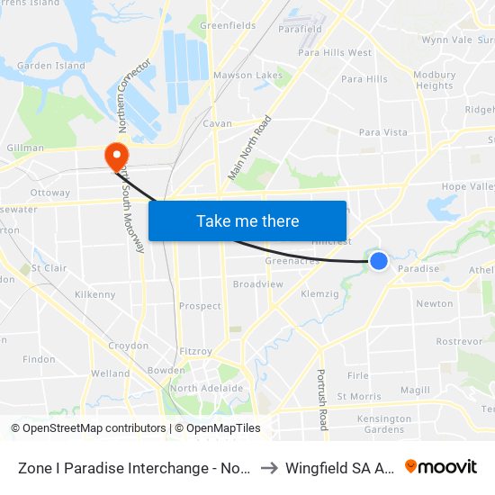 Zone I Paradise Interchange - North West side to Wingfield SA Australia map