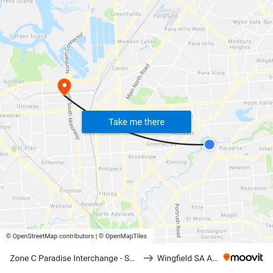 Zone C Paradise Interchange - South East side to Wingfield SA Australia map
