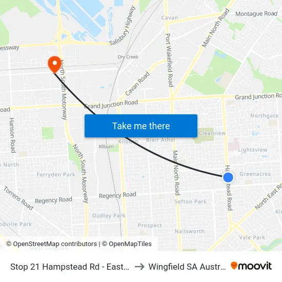 Stop 21 Hampstead Rd - East side to Wingfield SA Australia map