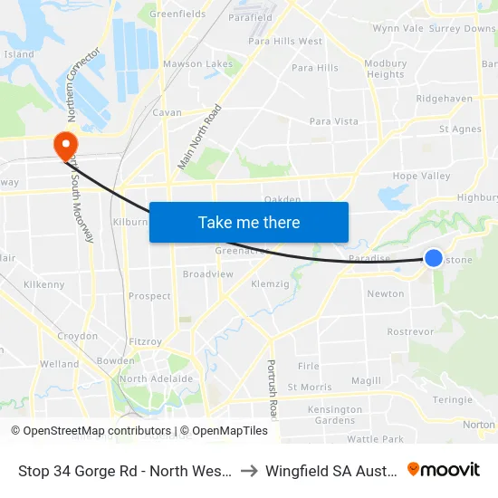 Stop 34 Gorge Rd - North West side to Wingfield SA Australia map
