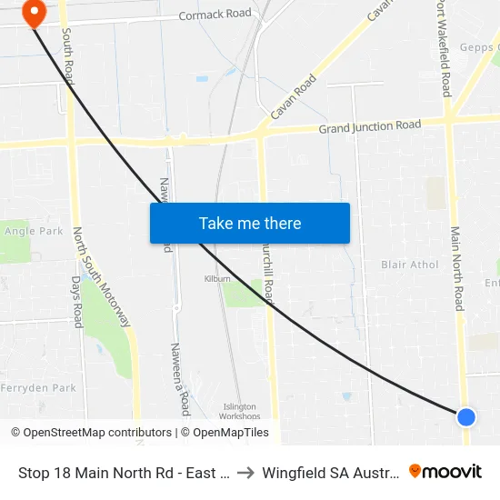 Stop 18 Main North Rd - East side to Wingfield SA Australia map