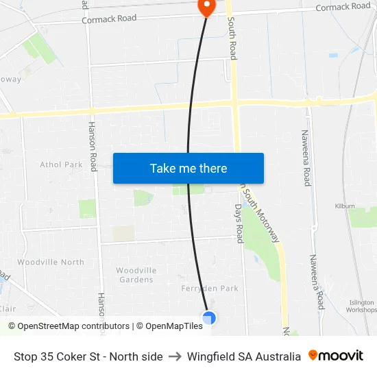 Stop 35 Coker St - North side to Wingfield SA Australia map