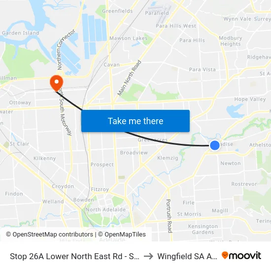 Stop 26A Lower North East Rd - South East side to Wingfield SA Australia map