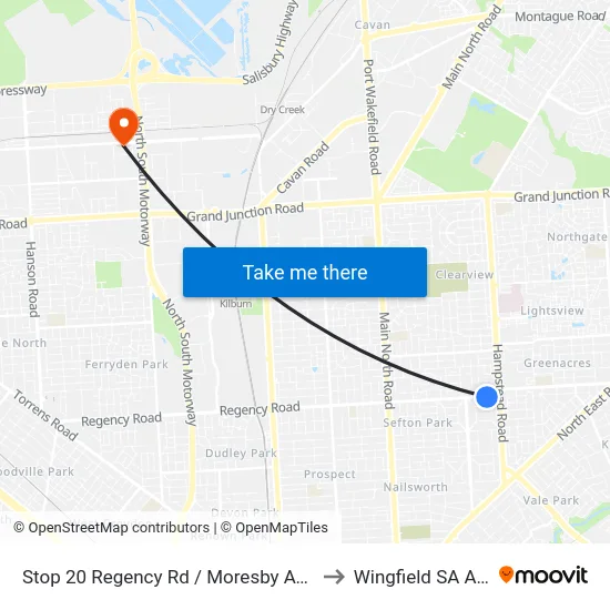Stop 20 Regency Rd / Moresby Ave - South side to Wingfield SA Australia map