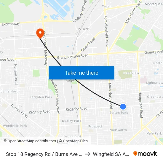 Stop 18 Regency Rd / Burns Ave - South side to Wingfield SA Australia map