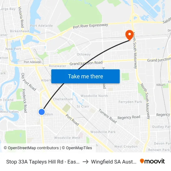 Stop 33A Tapleys Hill Rd - East side to Wingfield SA Australia map