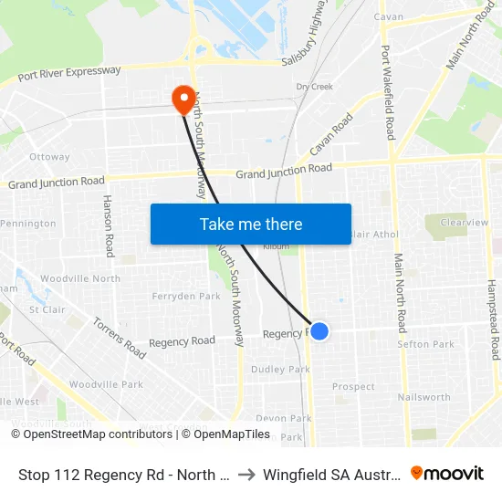 Stop 112 Regency Rd - North side to Wingfield SA Australia map