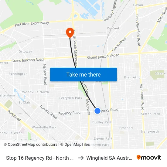 Stop 16 Regency Rd - North side to Wingfield SA Australia map