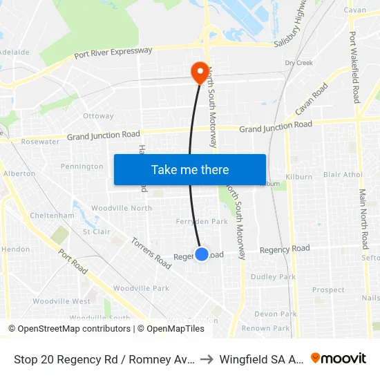 Stop 20 Regency Rd / Romney Ave - North side to Wingfield SA Australia map