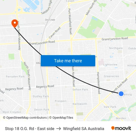 Stop 18 O.G. Rd - East side to Wingfield SA Australia map