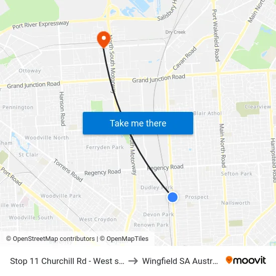 Stop 11 Churchill Rd - West side to Wingfield SA Australia map