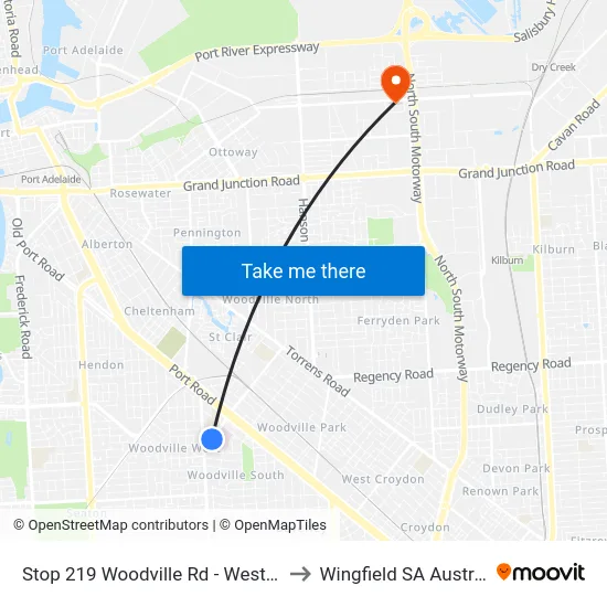 Stop 219 Woodville Rd - West side to Wingfield SA Australia map