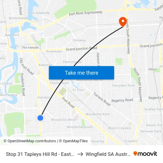 Stop 31 Tapleys Hill Rd - East side to Wingfield SA Australia map