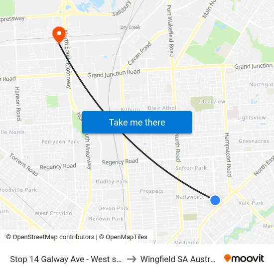 Stop 14 Galway Ave - West side to Wingfield SA Australia map