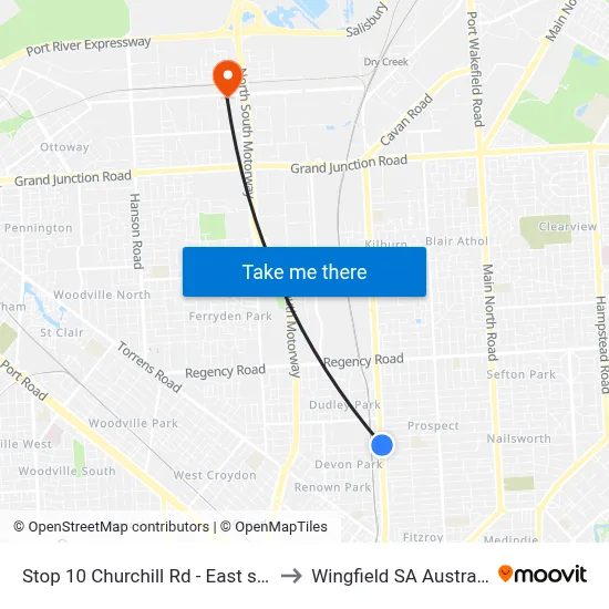 Stop 10 Churchill Rd - East side to Wingfield SA Australia map