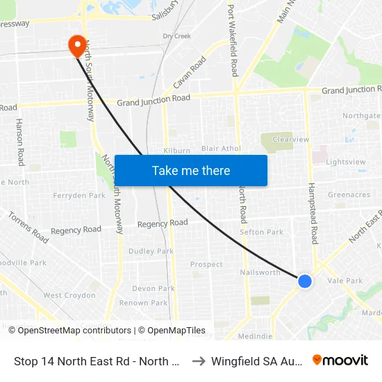 Stop 14 North East Rd - North West side to Wingfield SA Australia map