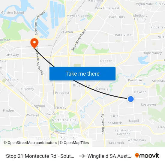Stop 21 Montacute Rd - South side to Wingfield SA Australia map
