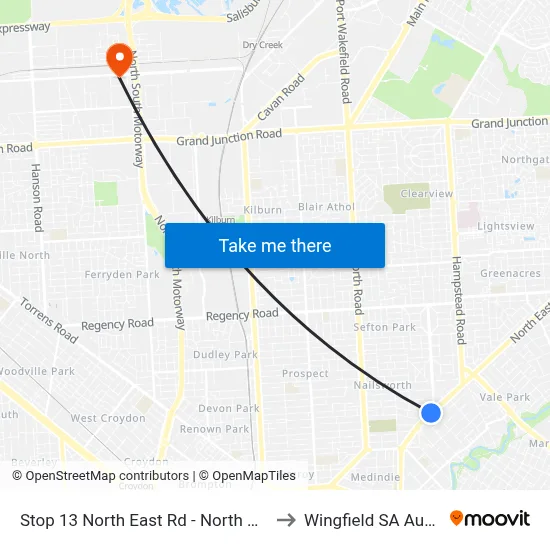 Stop 13 North East Rd - North West side to Wingfield SA Australia map