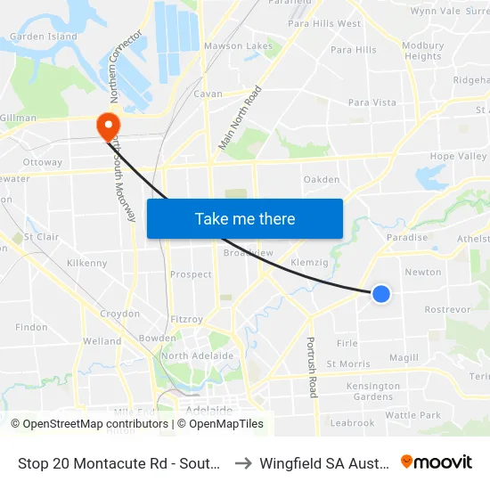 Stop 20 Montacute Rd - South side to Wingfield SA Australia map