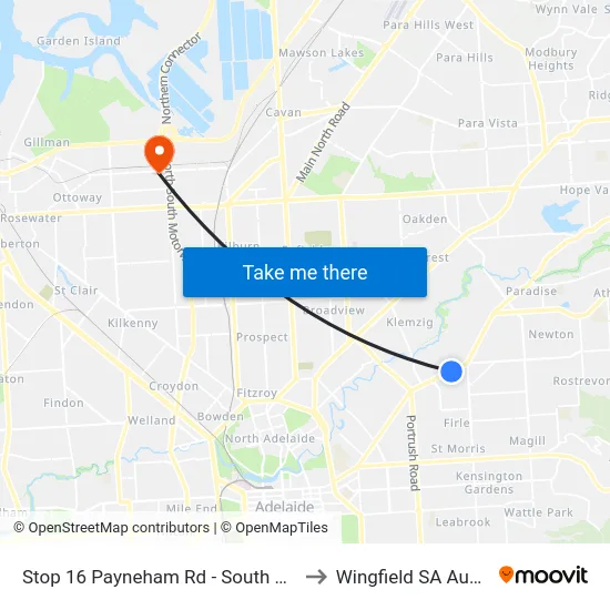 Stop 16 Payneham Rd - South East side to Wingfield SA Australia map