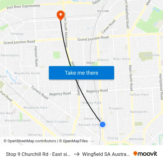 Stop 9 Churchill Rd - East side to Wingfield SA Australia map