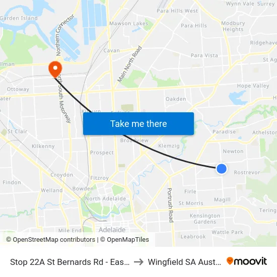 Stop 22A St Bernards Rd - East side to Wingfield SA Australia map