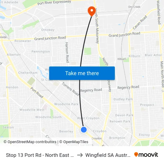 Stop 13 Port Rd - North East side to Wingfield SA Australia map