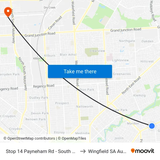 Stop 14 Payneham Rd - South East side to Wingfield SA Australia map