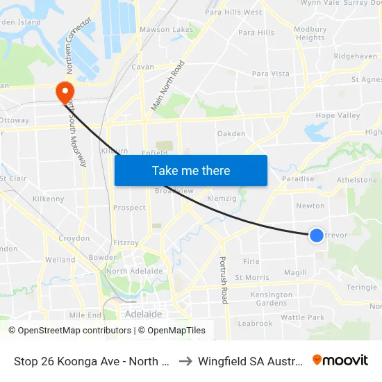 Stop 26 Koonga Ave - North side to Wingfield SA Australia map