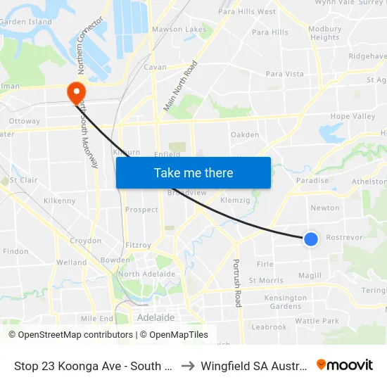 Stop 23 Koonga Ave - South side to Wingfield SA Australia map