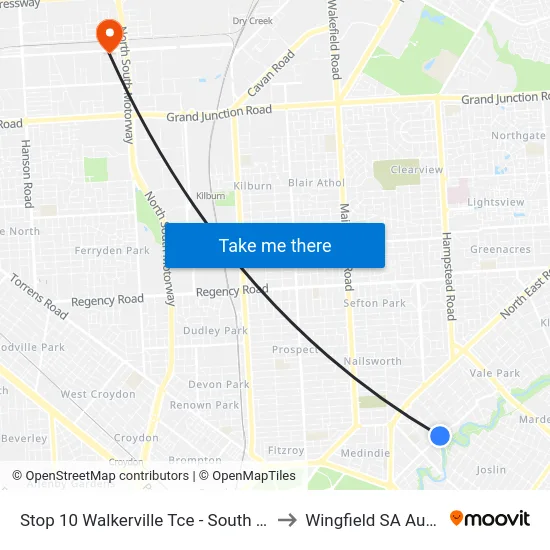 Stop 10 Walkerville Tce - South East side to Wingfield SA Australia map