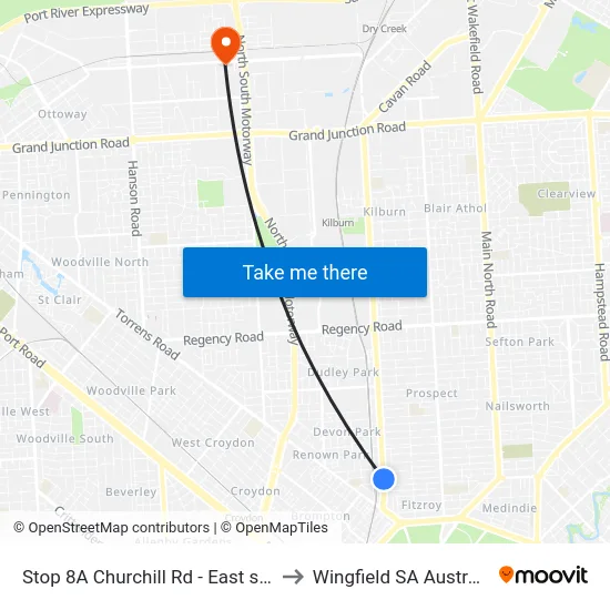 Stop 8A Churchill Rd - East side to Wingfield SA Australia map