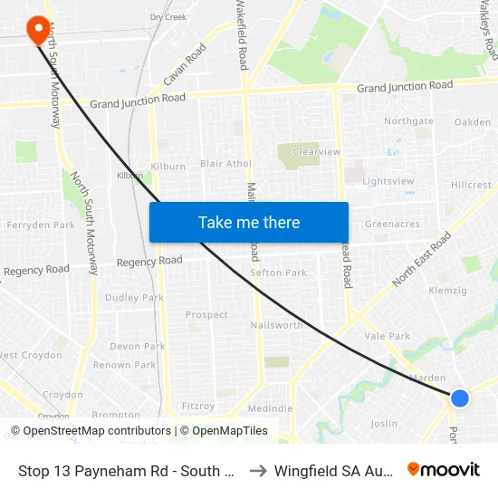 Stop 13 Payneham Rd - South East side to Wingfield SA Australia map