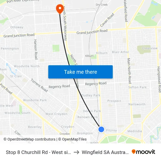 Stop 8 Churchill Rd - West side to Wingfield SA Australia map