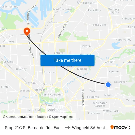 Stop 21C St Bernards Rd - East side to Wingfield SA Australia map