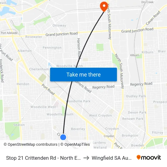 Stop 21 Crittenden Rd - North East side to Wingfield SA Australia map