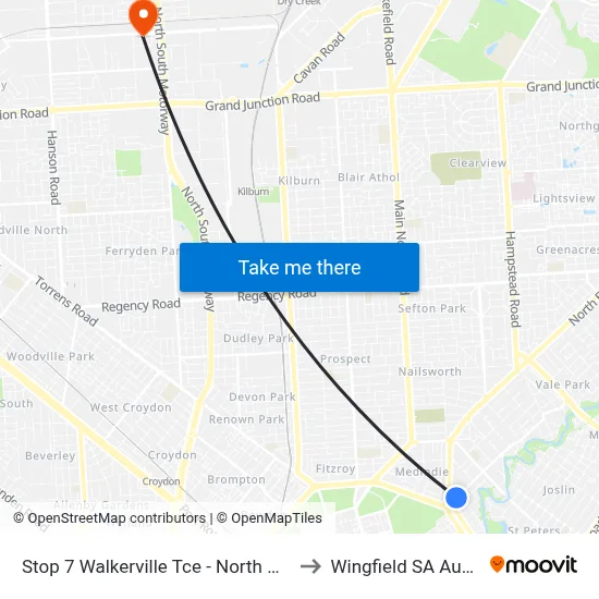 Stop 7 Walkerville Tce - North West side to Wingfield SA Australia map