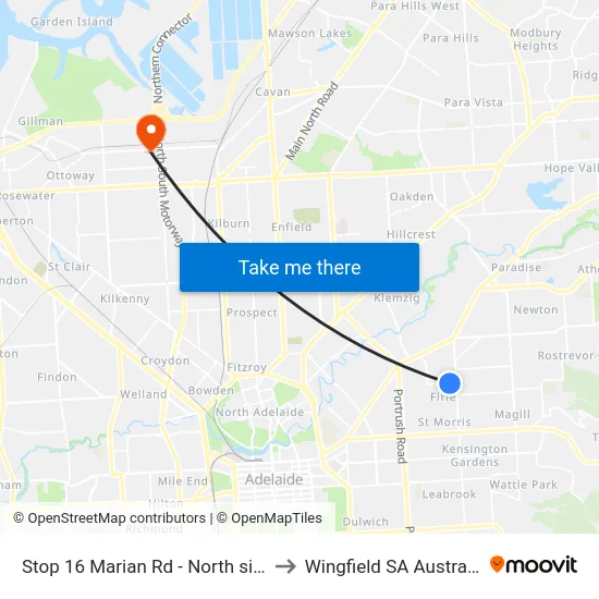 Stop 16 Marian Rd - North side to Wingfield SA Australia map